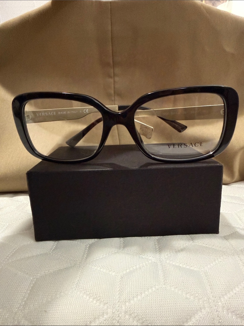 Versace Black Glossy Oversized Square Eyeglasses for Women/Men